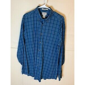 L.L.Bean Mens Large Wrinkle Free Blue Plaid Button Down Long Sleeve Shirt Used